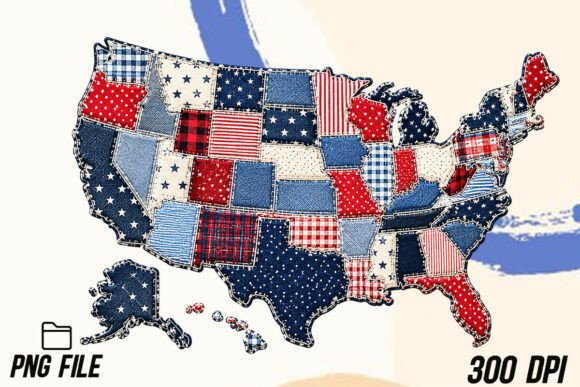 Faux Patchwork USA Map PNG: A Quilted Design Asset