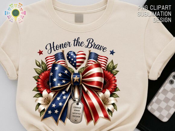 Honor the Brave PNG: Patriotic Flag Bow
