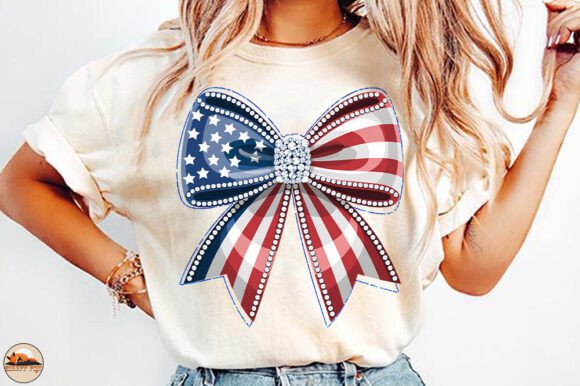 USA Flag Bow PNG: 4th July Diamond Bow Design Asset